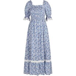 Lug Von Siga Blue Floral Smocked Elisa Maxi Dress Size 38/6